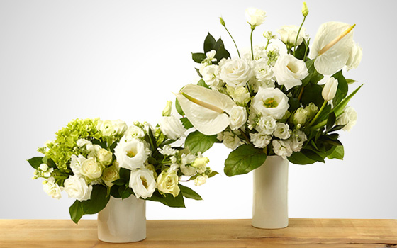 McEwan Classic Whites and greens floral arrangements